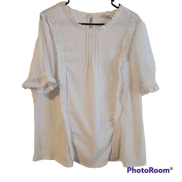 Flower & Feather Women's 2XL White Lace Blouse Top Boho Short Sleeve - Picture 1 of 8